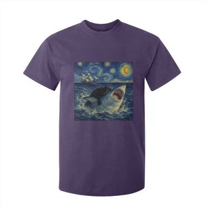 Funny Cat Biting Shark Starry Night Inspired Art T Shirt For Kid