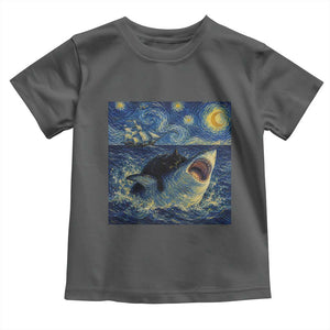 Funny Cat Biting Shark Starry Night Inspired Art Toddler T Shirt