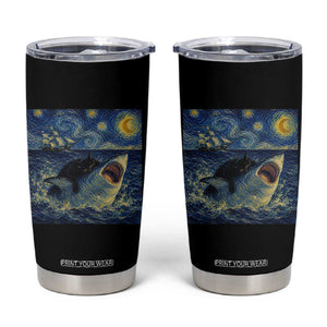 Funny Cat Biting Shark Starry Night Inspired Art Tumbler Cup