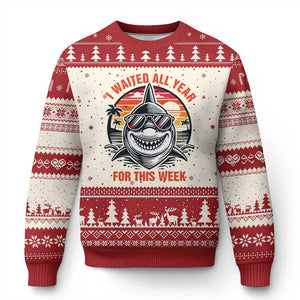 Funny Shark Summer Vacation Ugly Christmas Sweater I Waited All Year For This Week