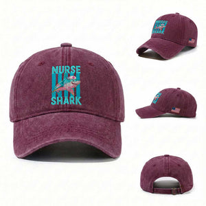 Funny Nurse Shark Washed Cotton Baseball Cap Medical Worker Appreciation Gift