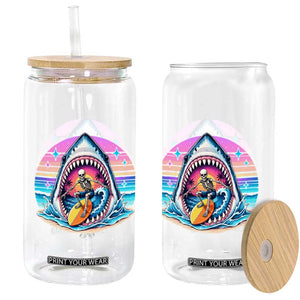 Shark Skeleton Surfer Glass Can Hawaiian Beach Vacation Gift