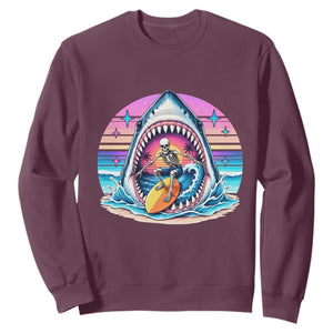 Shark Skeleton Surfer Sweatshirt Hawaiian Beach Vacation Gift