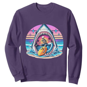 Shark Skeleton Surfer Sweatshirt Hawaiian Beach Vacation Gift