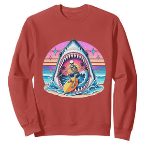 Shark Skeleton Surfer Sweatshirt Hawaiian Beach Vacation Gift
