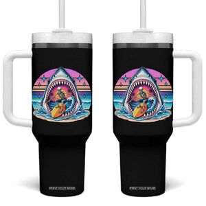 Shark Skeleton Surfer Tumbler With Handle Hawaiian Beach Vacation Gift