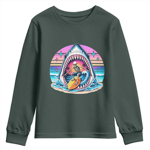 Shark Skeleton Surfer Youth Sweatshirt Hawaiian Beach Vacation Gift