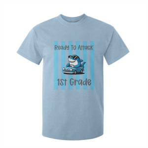 Ready To Attack 1st Grade T Shirt For Kid Funny Shark Driving Car Back To School TS12 Light Blue Print Your Wear