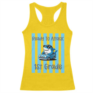 Ready To Attack 1st Grade Racerback Tank Top Funny Shark Driving Car Back To School