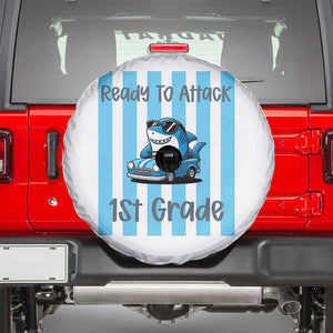 Ready To Attack 1st Grade Spare Tire Cover Funny Shark Driving Car Back To School