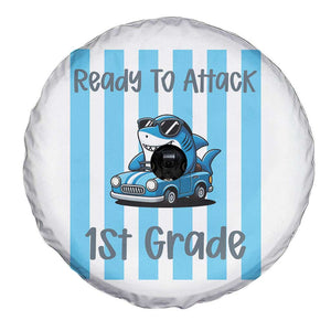 Ready To Attack 1st Grade Spare Tire Cover Funny Shark Driving Car Back To School