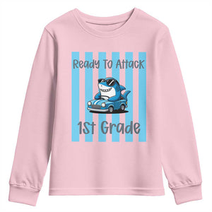 Ready To Attack 1st Grade Youth Sweatshirt Funny Shark Driving Car Back To School