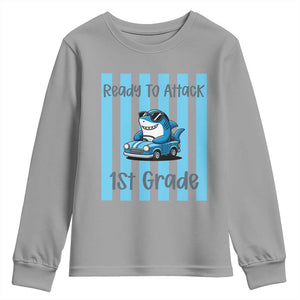 Ready To Attack 1st Grade Youth Sweatshirt Funny Shark Driving Car Back To School