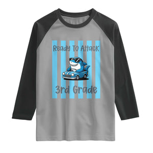 Ready To Attack 3rd Grade Raglan Shirt Funny Shark Driving Car Back To School