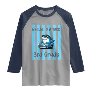 Ready To Attack 3rd Grade Raglan Shirt Funny Shark Driving Car Back To School