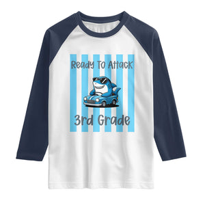 Ready To Attack 3rd Grade Raglan Shirt Funny Shark Driving Car Back To School
