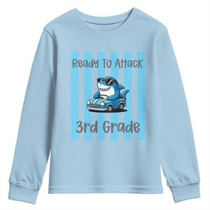 Ready To Attack 3rd Grade Youth Sweatshirt Funny Shark Driving Car Back To School TS12 Light Blue Print Your Wear