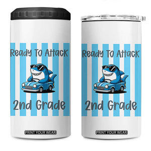 Ready To Attack 2nd Grade 4 in 1 Can Cooler Tumbler Funny Shark Driving Car Back To School