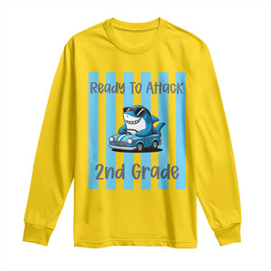 Ready To Attack 2nd Grade Long Sleeve Shirt Funny Shark Driving Car Back To School