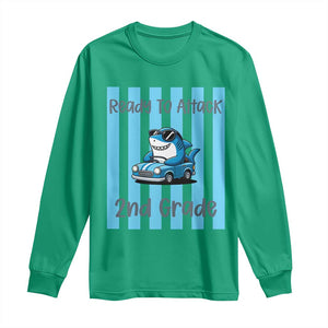 Ready To Attack 2nd Grade Long Sleeve Shirt Funny Shark Driving Car Back To School