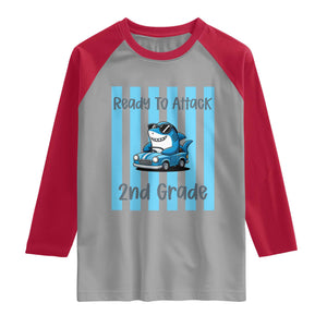 Ready To Attack 2nd Grade Raglan Shirt Funny Shark Driving Car Back To School