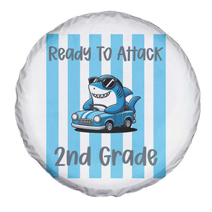 Ready To Attack 2nd Grade Spare Tire Cover Funny Shark Driving Car Back To School