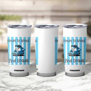 Ready To Attack 2nd Grade Tumbler Cup Funny Shark Driving Car Back To School