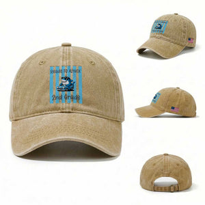 Ready To Attack 2nd Grade Washed Cotton Baseball Cap Funny Shark Driving Car Back To School TS12 Washed Cap Universal Fit Khaki Print Your Wear