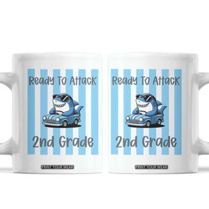 Ready To Attack 2nd Grade Coffee Mug Funny Shark Driving Car Back To School