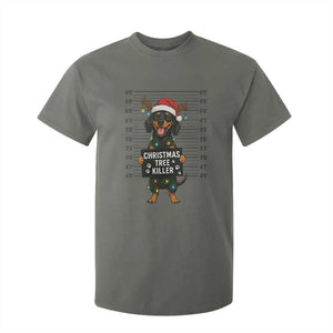 Christmas Dachshund T Shirt For Kid Funny Christmas Tree Killer TS12 Military Green Print Your Wear