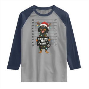 Christmas Dachshund Raglan Shirt Funny Christmas Tree Killer TS12 Sport Gray Navy Print Your Wear