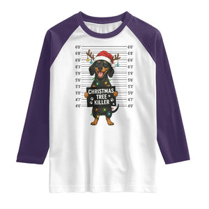Christmas Dachshund Raglan Shirt Funny Christmas Tree Killer TS12 White Purple Print Your Wear