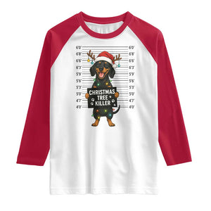 Christmas Dachshund Raglan Shirt Funny Christmas Tree Killer TS12 White Red Print Your Wear