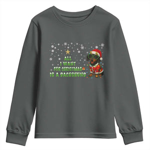 Christmas Dachshund Youth Sweatshirt All I Want For Christmas Is A Dachshund TS12 Dark Heather Print Your Wear