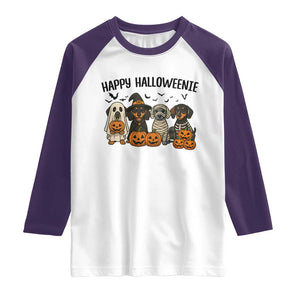 Funny Halloween Dachshund Raglan Shirt Happy Halloweenie TS12 White Purple Print Your Wear