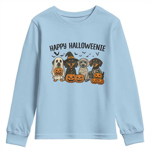 Funny Halloween Dachshund Youth Sweatshirt Happy Halloweenie TS12 Light Blue Print Your Wear