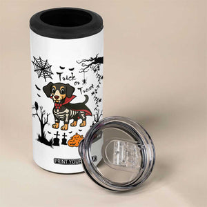 Funny Halloween Gift 4 in 1 Can Cooler Tumbler Trick Or Treat With My Dachshund Dracula TS12 Print Your Wear