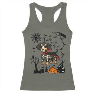 Funny Halloween Gift Racerback Tank Top Trick Or Treat With My Dachshund Dracula TS12 Military Green Print Your Wear