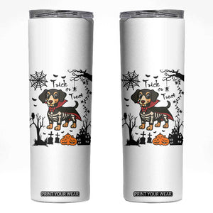 Funny Halloween Gift Skinny Tumbler Trick Or Treat With My Dachshund Dracula TS12 White Print Your Wear