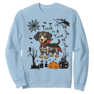 Funny Halloween Gift Sweatshirt Trick Or Treat With My Dachshund Dracula TS12 Light Blue Print Your Wear