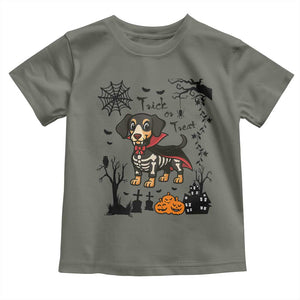 Funny Halloween Gift Toddler T Shirt Trick Or Treat With My Dachshund Dracula TS12 Military Green Print Your Wear
