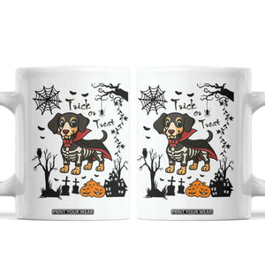 Funny Halloween Gift Coffee Mug Trick Or Treat With My Dachshund Dracula TS12 White Print Your Wear