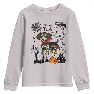 Funny Halloween Gift Youth Sweatshirt Trick Or Treat With My Dachshund Dracula TS12 Ice Gray Print Your Wear