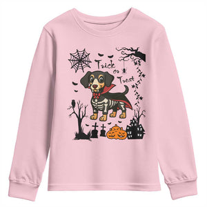 Funny Halloween Gift Youth Sweatshirt Trick Or Treat With My Dachshund Dracula TS12 Light Pink Print Your Wear
