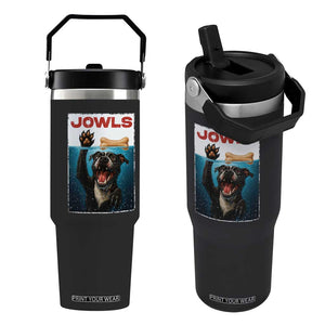 Pitbull Lover Flip Straw Tumbler Funny Jowls Horror Dog Poster TS12 One Size: 30 oz Black Print Your Wear