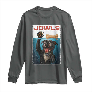 Pitbull Lover Long Sleeve Shirt Funny Jowls Horror Dog Poster TS12 Dark Heather Print Your Wear
