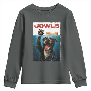 Pitbull Lover Youth Sweatshirt Funny Jowls Horror Dog Poster TS12 Dark Heather Print Your Wear