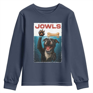 Pitbull Lover Youth Sweatshirt Funny Jowls Horror Dog Poster TS12 Navy Print Your Wear