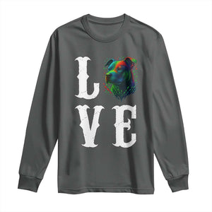 Colorful Pitbull Graphic Art For Dog Lover Long Sleeve Shirt TS12 Dark Heather Print Your Wear