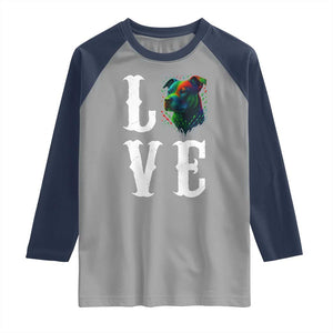 Colorful Pitbull Graphic Art For Dog Lover Raglan Shirt TS12 Sport Gray Navy Print Your Wear